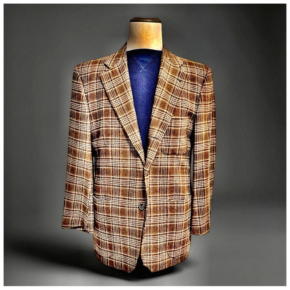 Joseph Abboud 100% Wool Brown Plaid Blazer | 40R | Classic Tailored Sport Coat